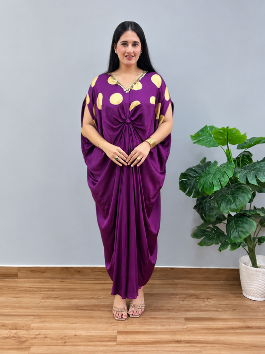 Wine Polka Dot Kaftan Dress