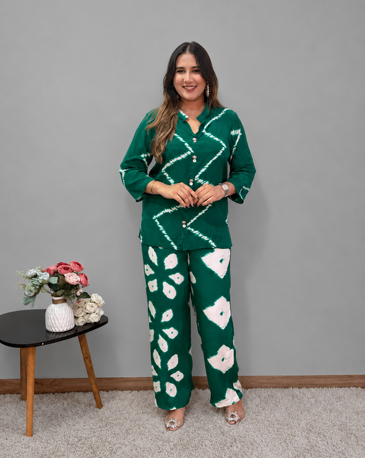Green Leheriya Cord Set