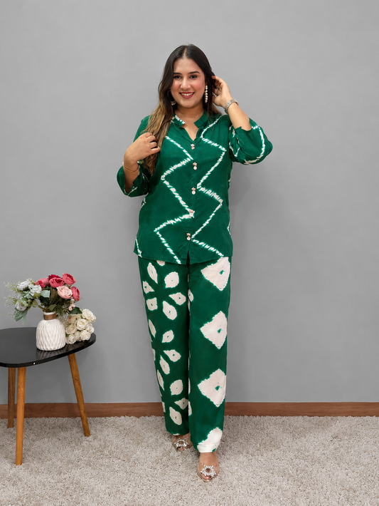 Green Leheriya Cord Set
